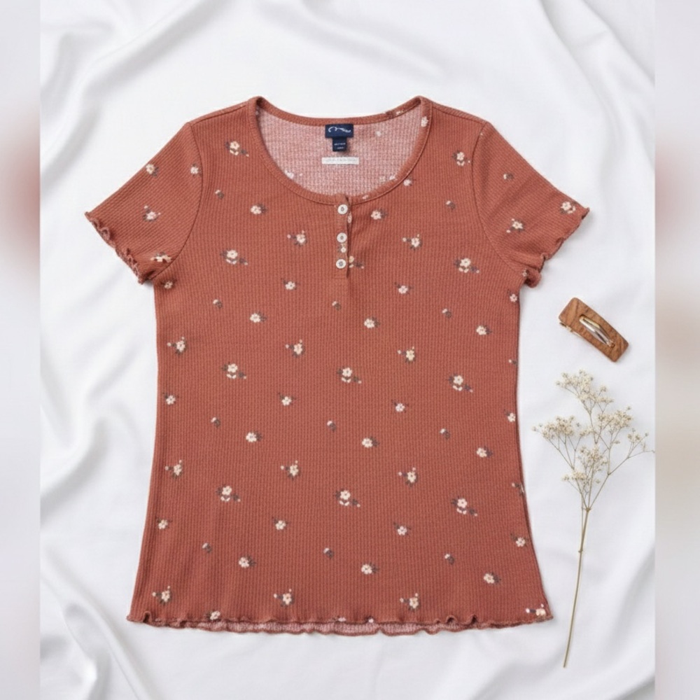 Girls Art Class Floral Print Short Sleeve Button Tee